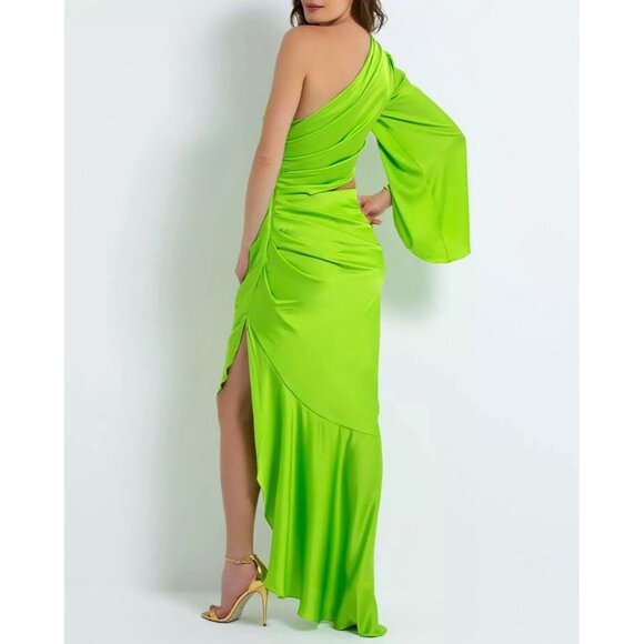 PatBO One Shoulder Draped Maxi Dress Lime Green - Picture 4 of 6